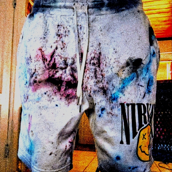 New galaxy swirl tye die one of one NIRVANA designer StreetWear shorts - Picture 14 of 16